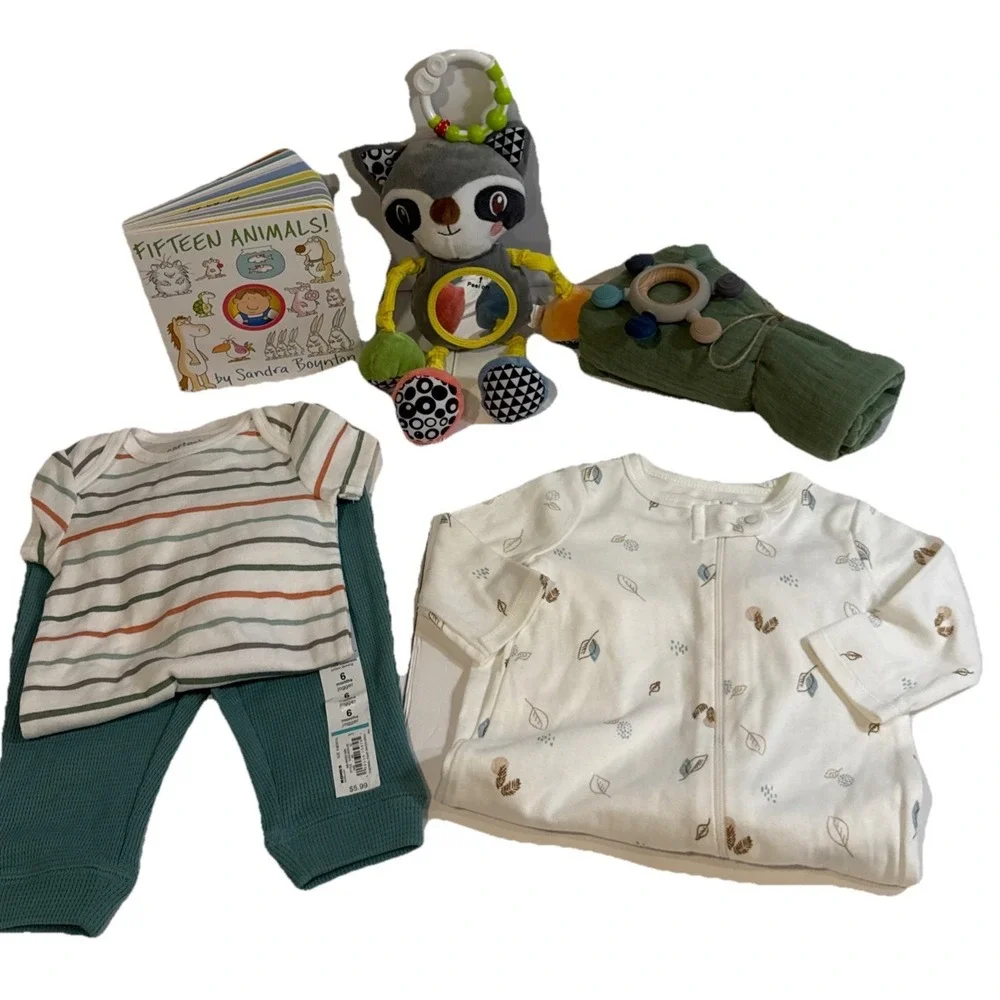 Baby Boy Shower Animal Themed Gift Box, Book,‎ Toy, Outfits & Other Essentials